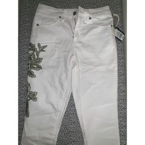 High rise white jeans with floral design NWT
